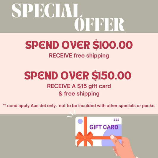 $15.00 CREDIT VOUCHER WHEN YOU SPEND over $150 and receive FREE shipping